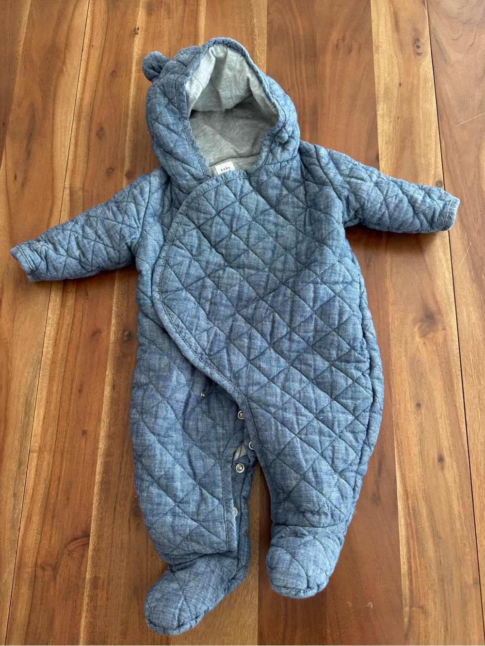 GAP Baby Quilted Bunting Hooded Baby One-Piece in Denimo Blue